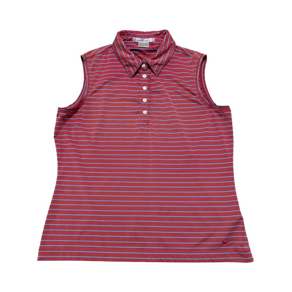 Nike Golf Dri-FIT Women's Striped Collared Sleeveless Polo Shirt Size LG 20 x 25